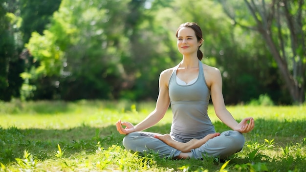 Healthy woman practicing yoga in lotus position