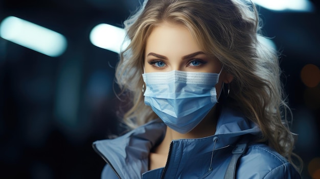 healthy woman putting on medical protective mask t Generative Ai