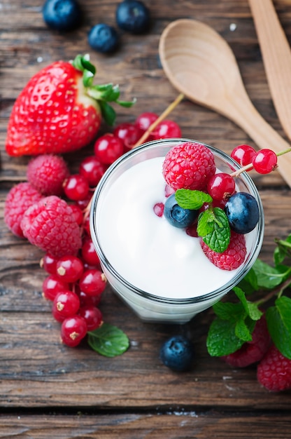 Healthy yoghurt with mix of berries