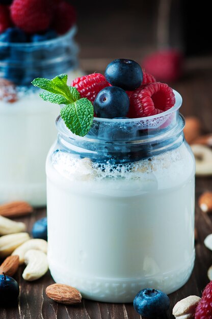 Healthy yogurt with belly and nuts