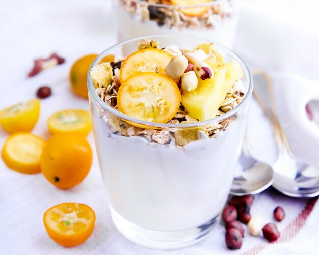 Healthy yogurt with fruits