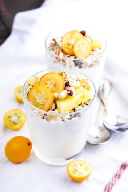 Healthy yogurt with fruits