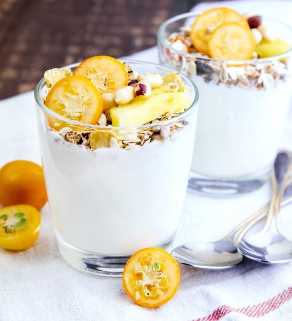 Healthy yogurt with fruits