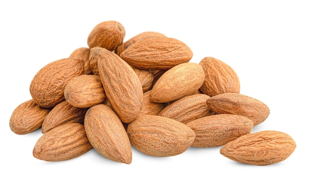 Heap almond on a white isolated background front view