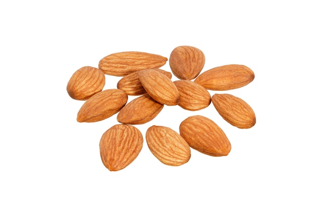 Heap of almonds isolated on white background. High quality photo