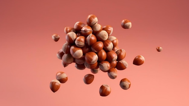 A heap of assorted nuts on a vibrant pink backdrop