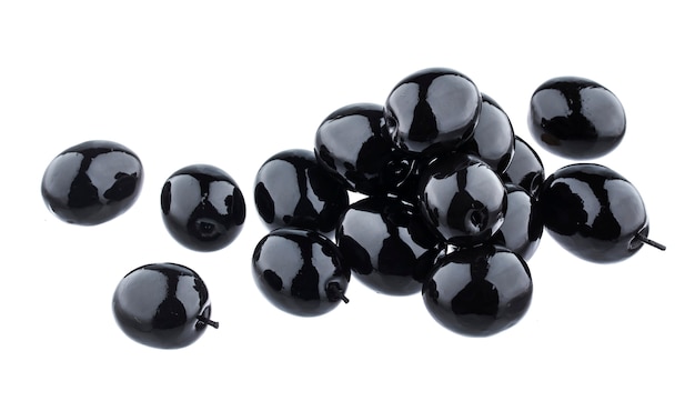 Heap of black olives isolated on white  with clipping path