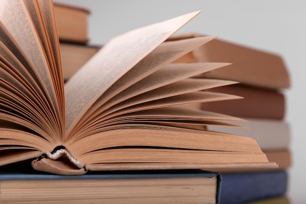 Heap of books close up