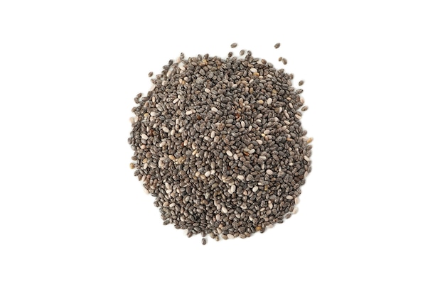 Heap of chia seeds isolated on white background