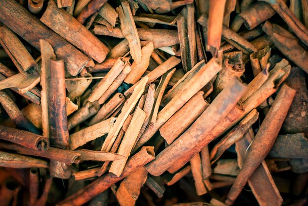 Heap of cinamon sticks in arrabic market