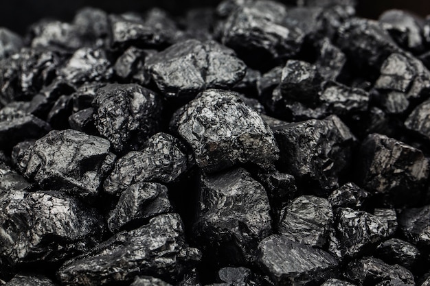 Photo heap of coal as background, top view