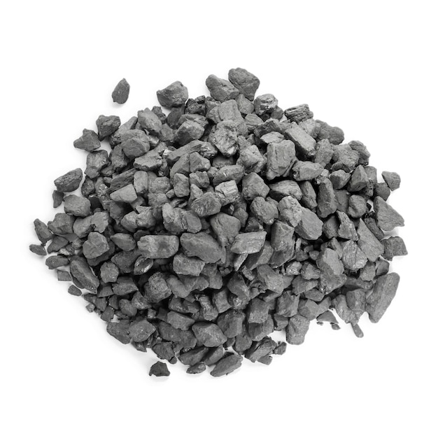 Heap of coal isolated on white top view Mineral deposits