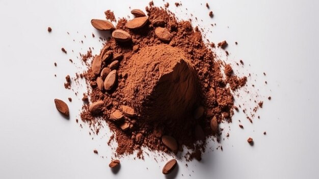 Photo heap of cocoa powder on white background