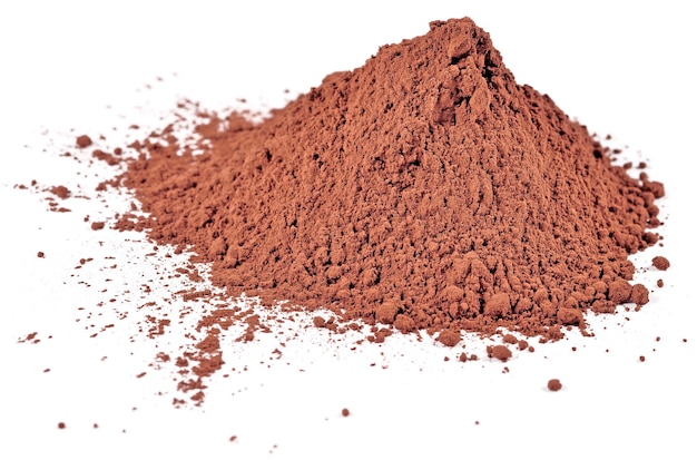 Heap of cocoa powder on a white background