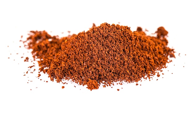 Heap of coffee powder on white background.