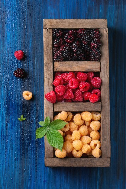 Heap of colorful raspberries 