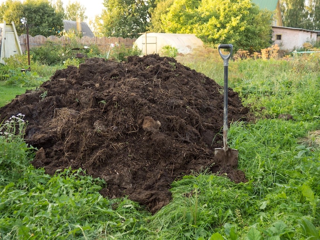 Photo heap of compost in the farmer's vegetable gardenorganic fertilizer for the soil