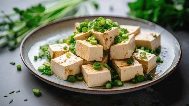 Foto un mucchio di formaggio tofu a cubetti