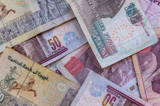 Heap of the different egyptian banknotes for background