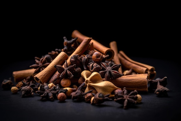 Heap Dried Cloves On Black Background