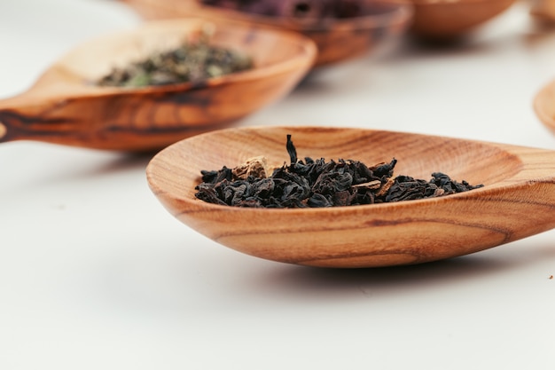 Heap of dried  tea leaves close up