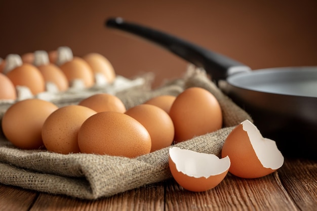 Heap of eggs with pan