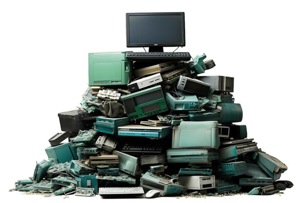 Heap of Ewaste on White Background