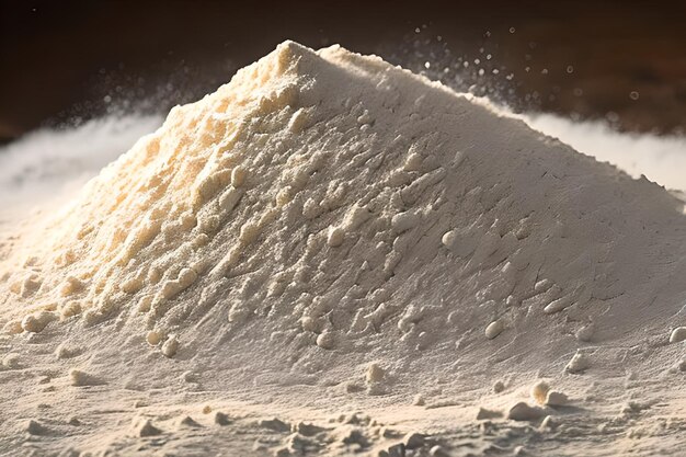 Heap of flour on the table studio shot and marketing presentation