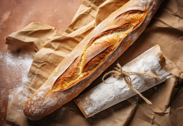 Foto mucchio di pane appena sfornato su fondo di legno