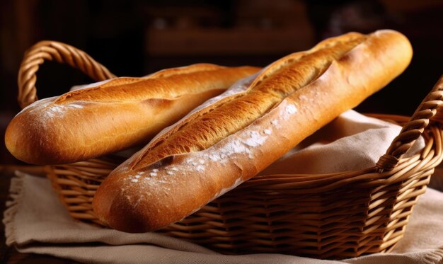 Heap of fresh baked bread on wooden background