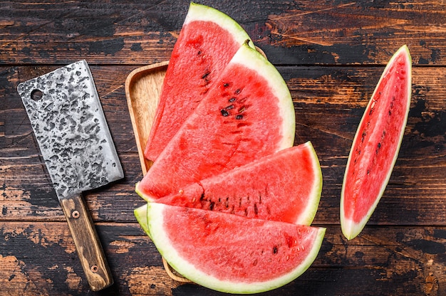 Heap of fresh red sliced watermelon.