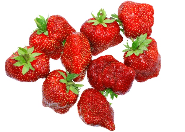 A heap of fresh strawberries on white background. Isolated