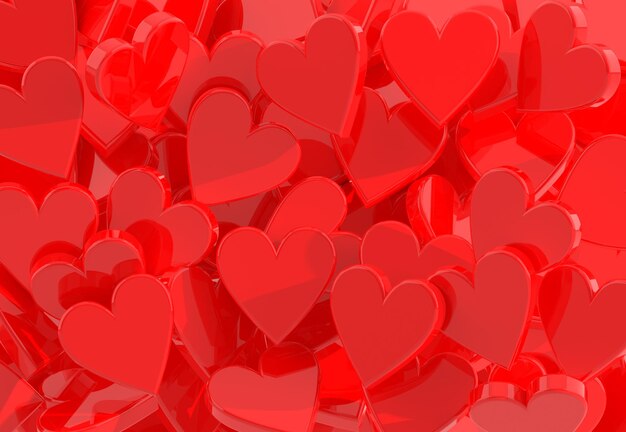Foto heap da molti cuori rossi concetto di design di san valentino immagine di rendering 3d di sfondo amore