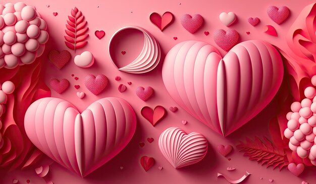 Heap from many small pink 3D hearts. Valentine day design concept. Generative Ai