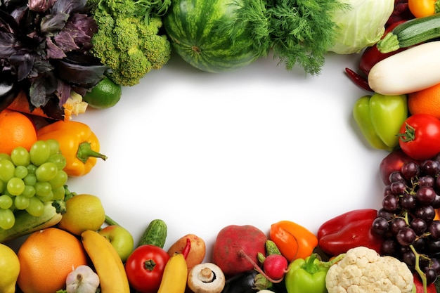 Heap of fruits and vegetables close up