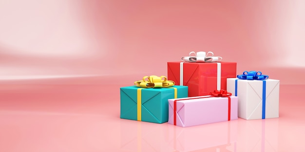 Heap of Gift Boxes on pink studio background