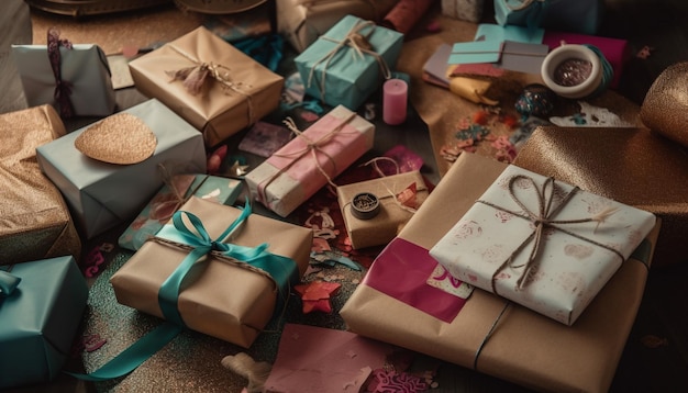 A heap of gifts wrapped with love generated by AI