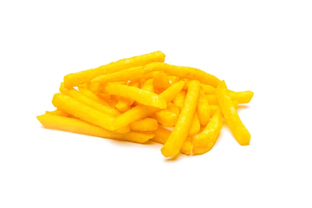 Photo a heap of golden pommes fries isolated on white background. taken in studio with a 5d mark iii.