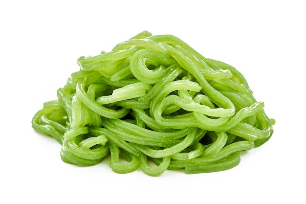 heap of green konjac noodle isolated on white background