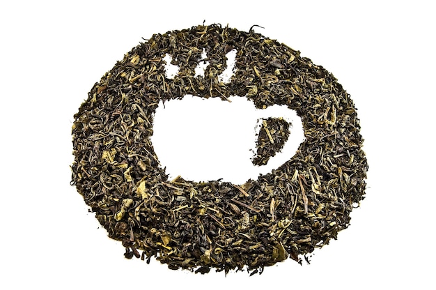 Heap of green tea on white background