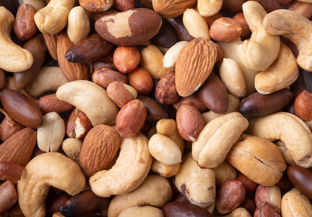 Heap of mixed nuts background