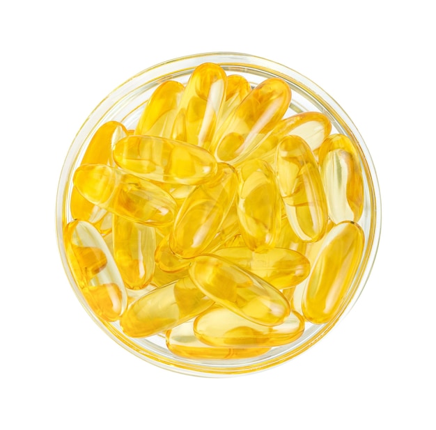 Heap of Omega 3 capsules isolated on white background with clipping path