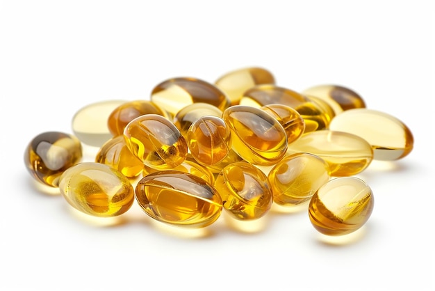 Heap of Omega3 Capsules Isolated on White Background Created with Generative AI Tools