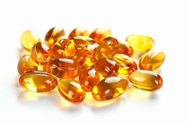 Heap of Omega3 Capsules Isolated on White Background Created with Generative AI Tools