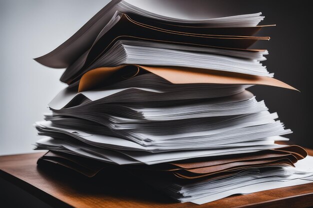 heap of paper on a wooden table heap of paper on a wooden table