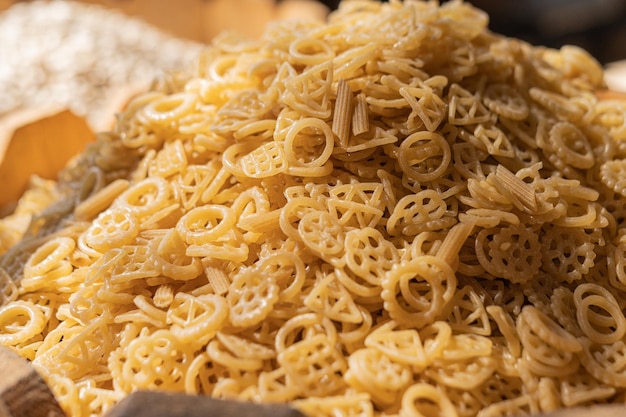 Heap of pasta at the food market