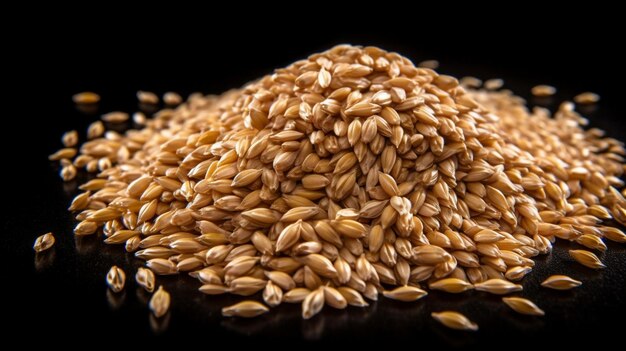 heap of pearl barley grains on black background