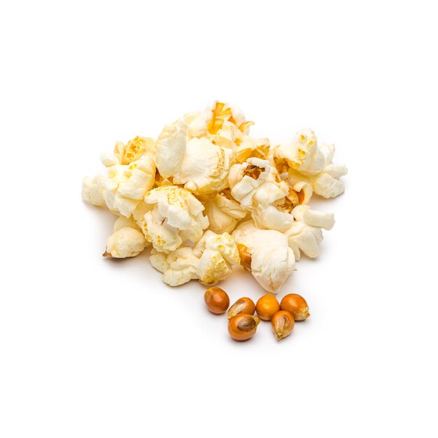 A heap of popcorn for cinema isolated on white background. Taken in Studio with a 5D mark III.