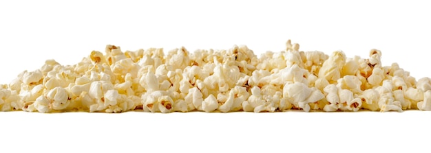 Foto mucchio di popcorn isolato su sfondo bianco banner di popcorn