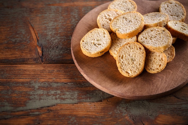 Heap of round bruschette rusks